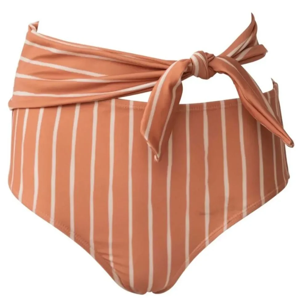 Nani Swimwear Terracotta Striped Bikini Bottoms Womens S High Waisted Tie Side